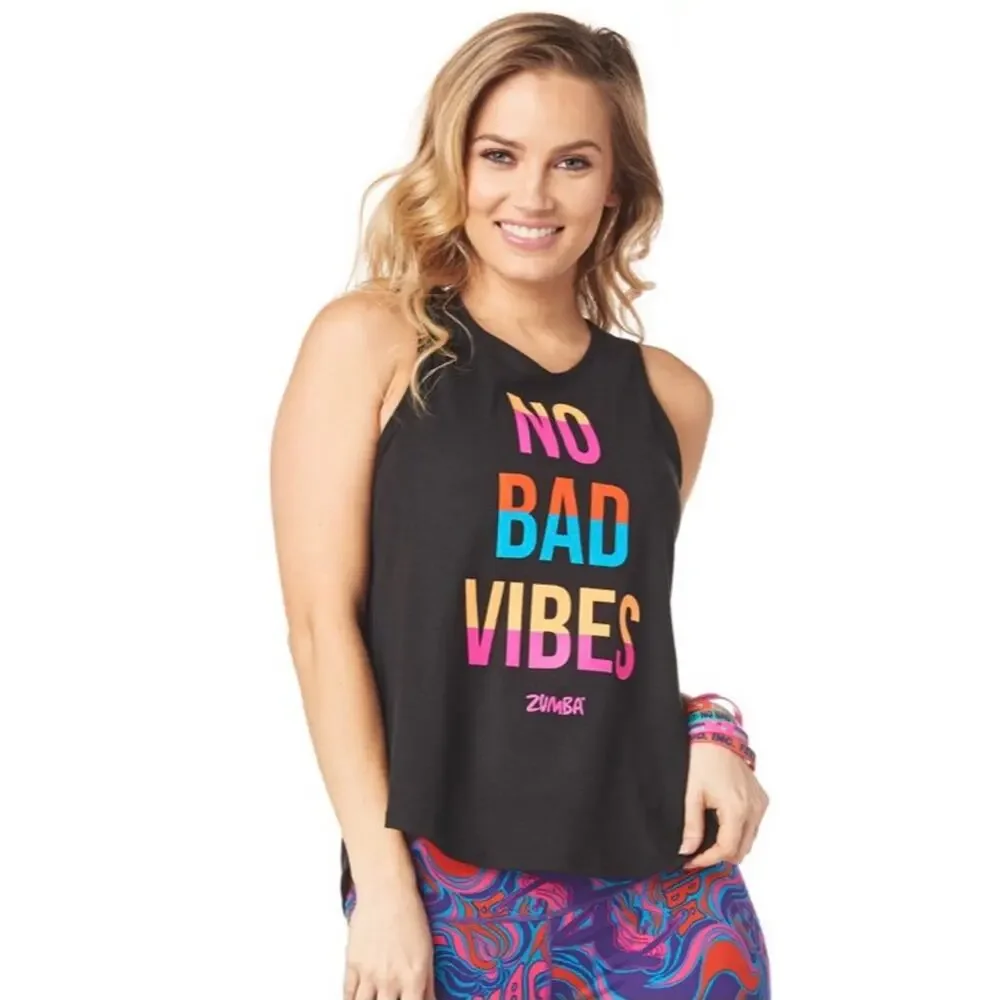 NEW Zumba Size XS Dance No Bad Vibes Workout Tank Black